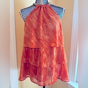 Michael Kors Orange Chain Neck Tiered Halter Top | Size Small